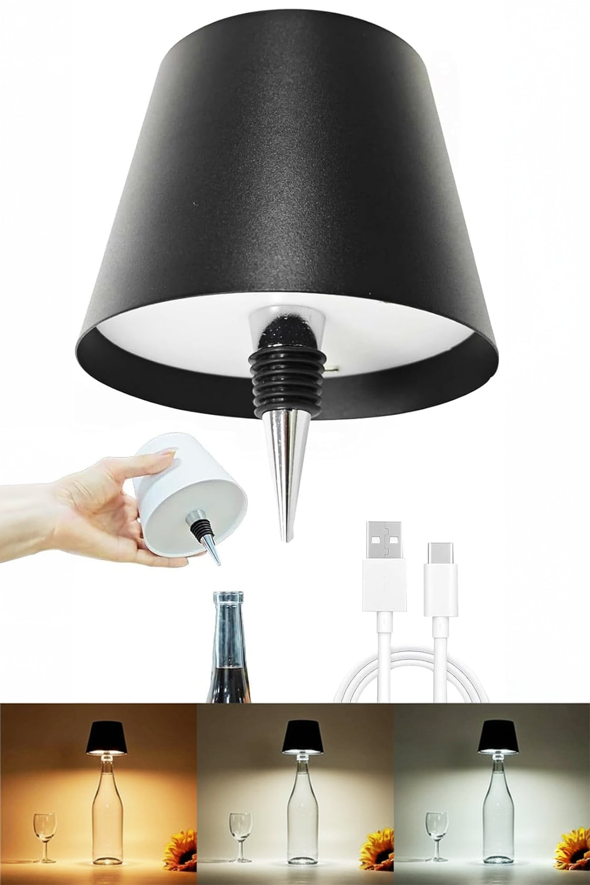 Şarjlı Kablosuz LED Şişe Başlıklı Lamba
