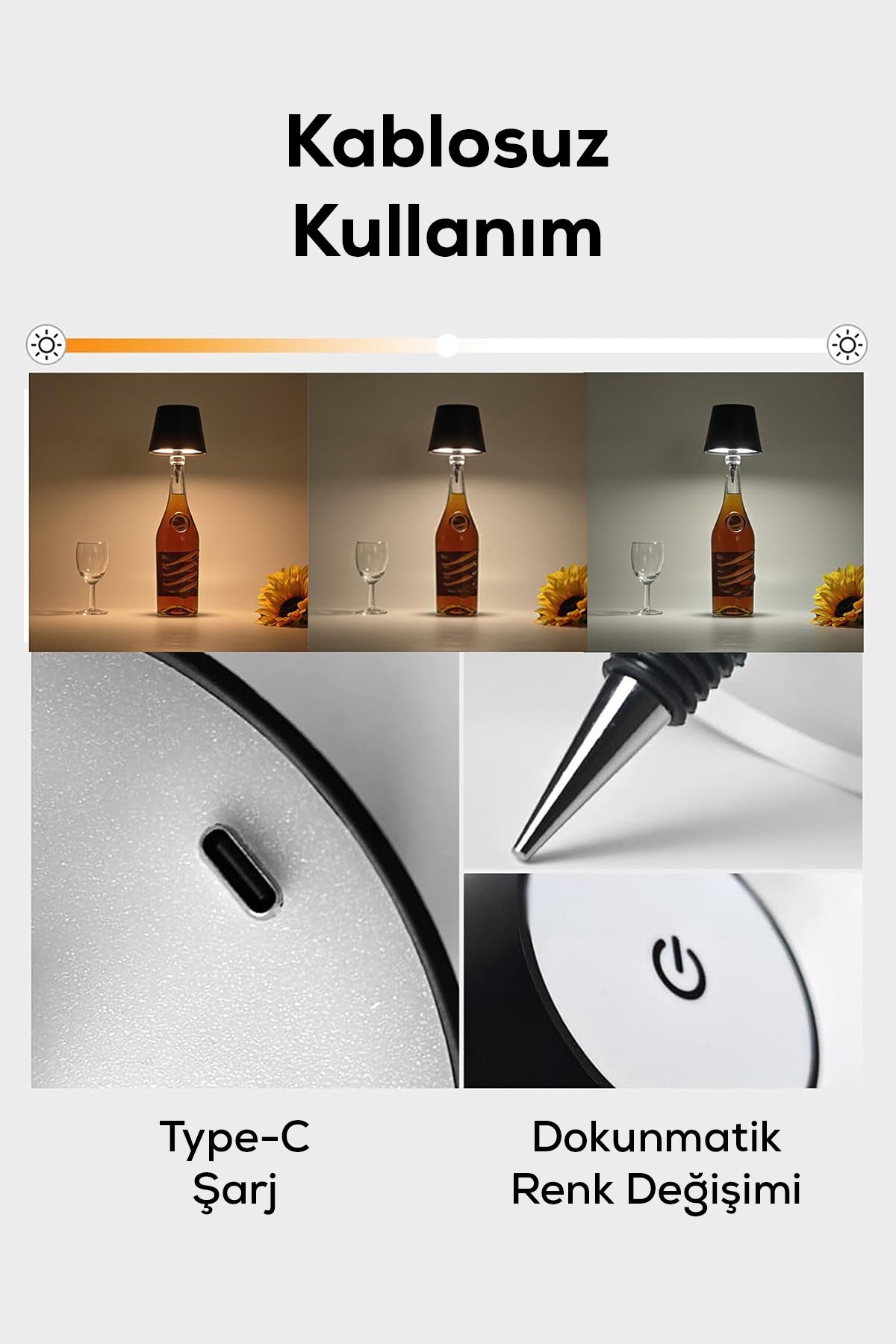 Şarjlı Kablosuz LED Şişe Başlıklı Lamba